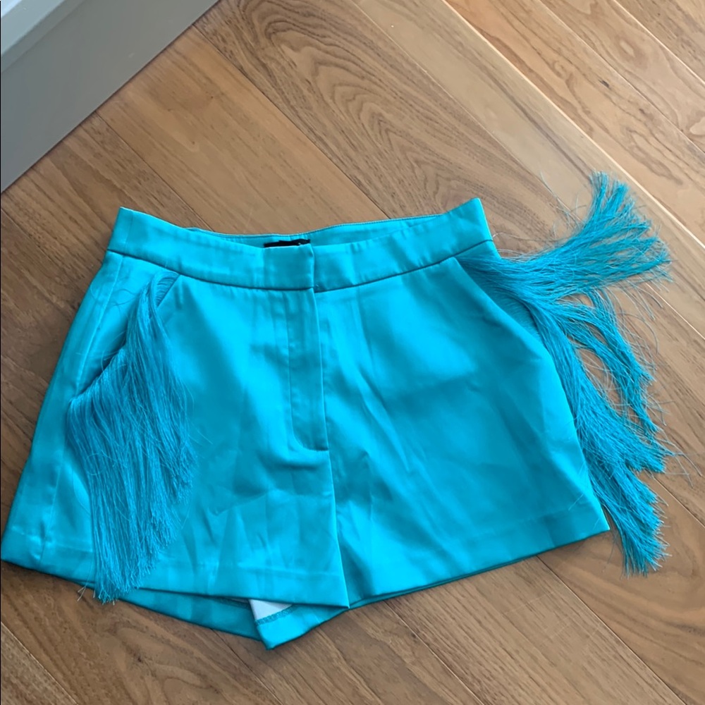 Nasty Gal Blue High Waist Shorts with fringe